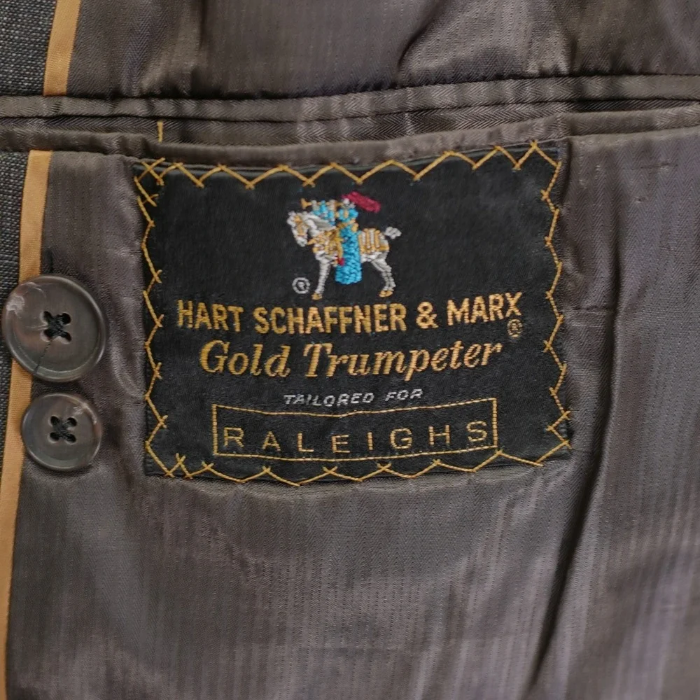 Hart Schaffner‎ Marx Gold Trumpeter Wool 2 Piece Suit Brown Birdseye 40R 36 / 30